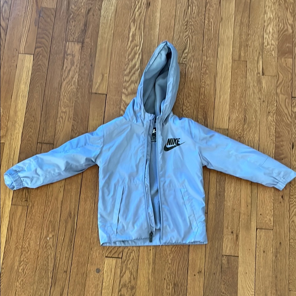 Nike kids 5-6 years slate Blue winderbreaker Jacket with Hood
